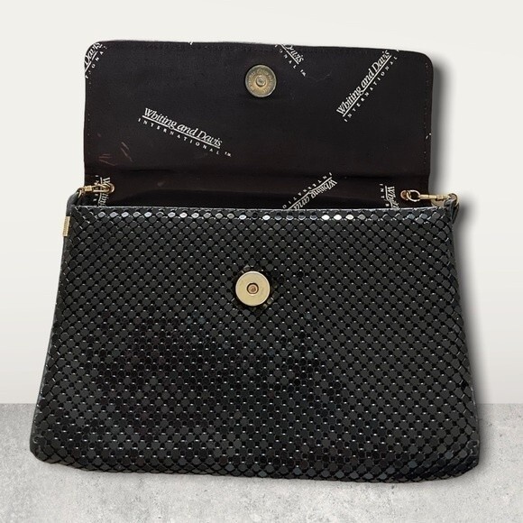 Whiting & Davis Black Metal Mesh Crossbody Evening Bag Convertible Clutch 8.5x6 - Picture 2 of 9